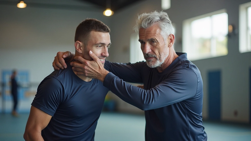 مدرب رياضي يوجه لاعب كرة يد حول تحسين المرونة البدنية