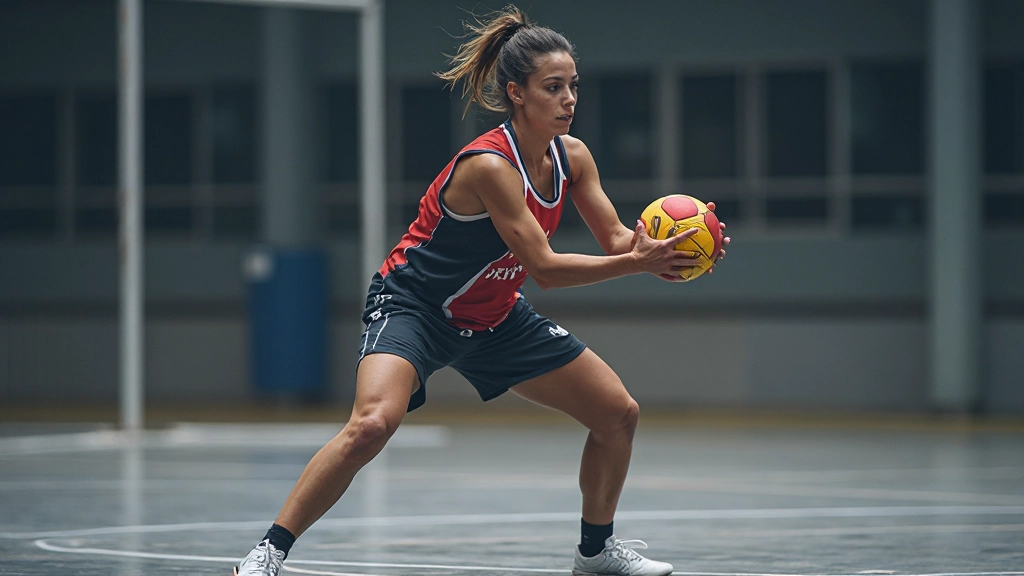 لاعب كرة يد يمارس تمرين دفاعي متقدم في الملعب